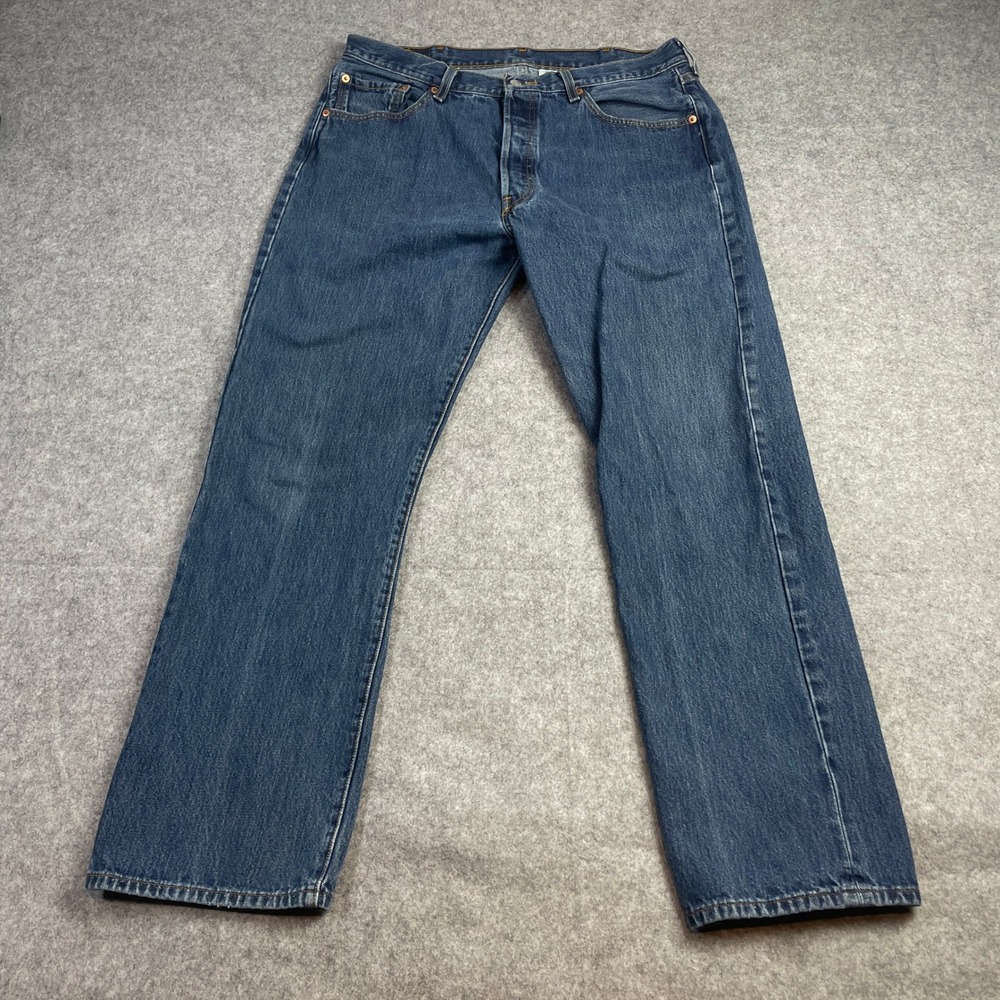 Levi's 501 Mens Jeans 36x32 Blue Denim Button Fly Light Wash Straight Leg Cotton
